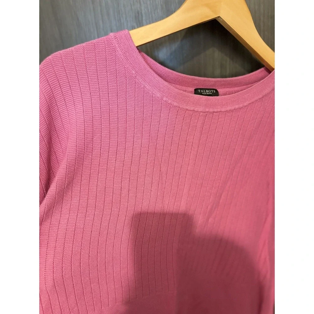 Talbots Sweater‎ Women's 1X Petite Pink Cotton 3/4 Sleeve Pullover